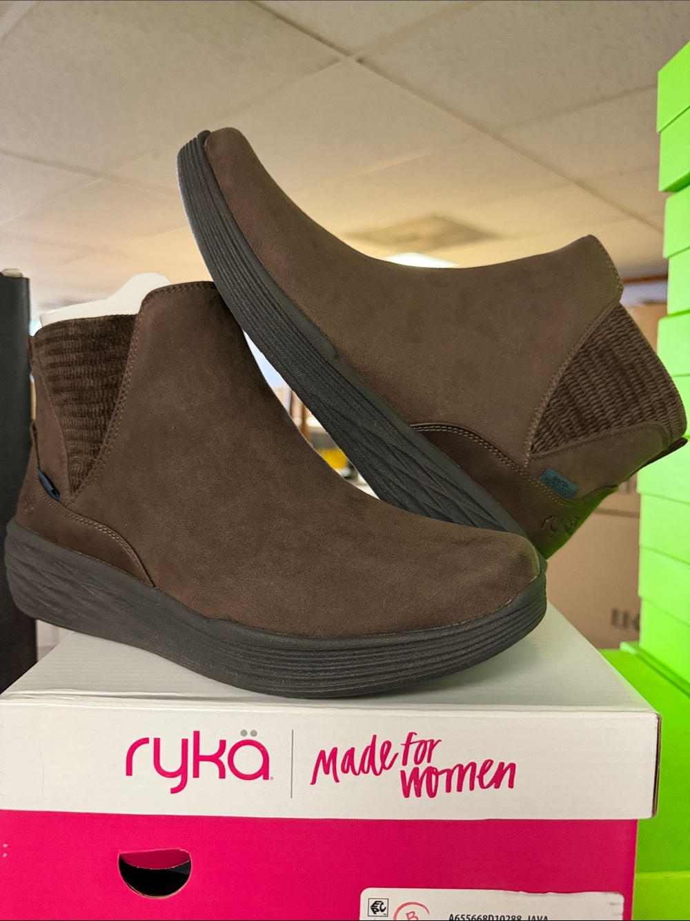 Ryka Waterproof Brown Suede Slip-On Ankle Booties